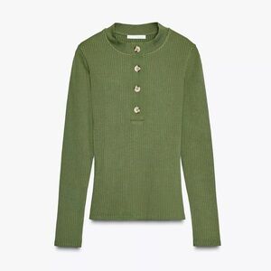 Zara Green Ribbed Long Sleeve Shirt